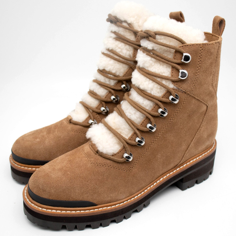 Marc Fisher LTD IZZIE Dark Brown Suede Genuine Shearling Lugsole Boots SIZE 6.5